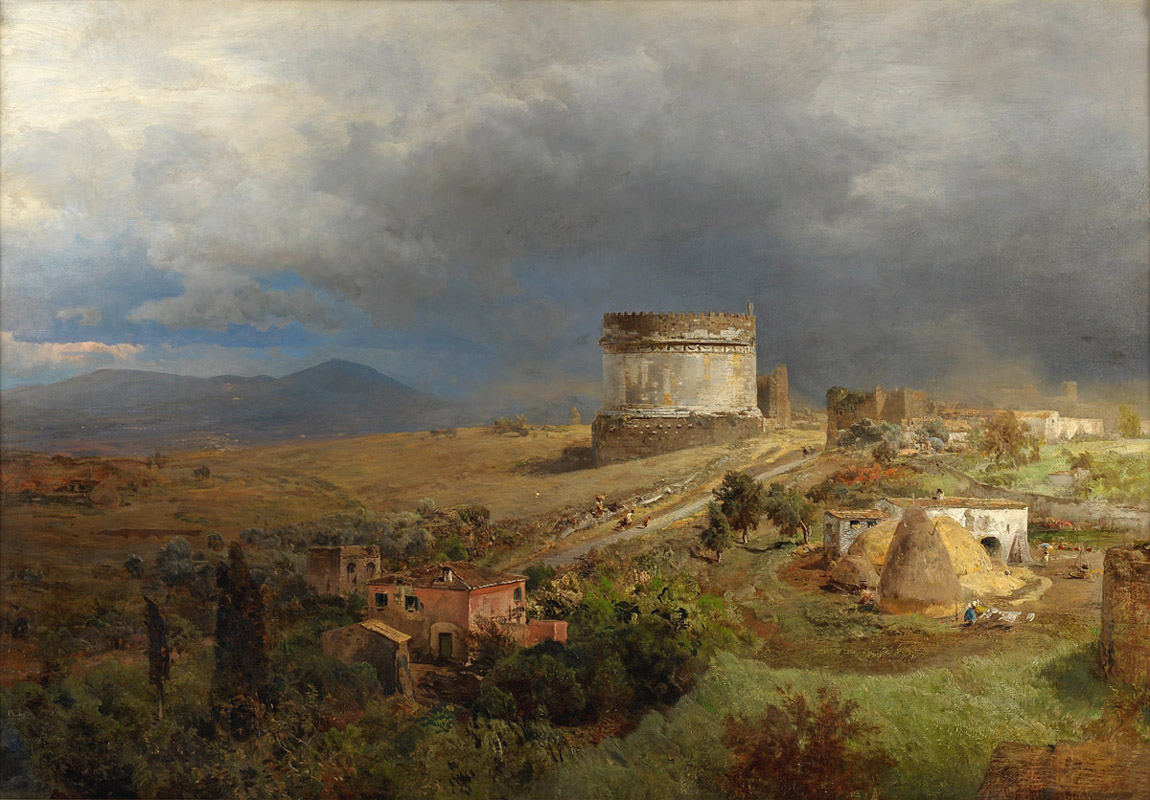 Oswald Achenbach,Vue sur l'Appia Antica et le mausolée de Cecilia Metella (1886)